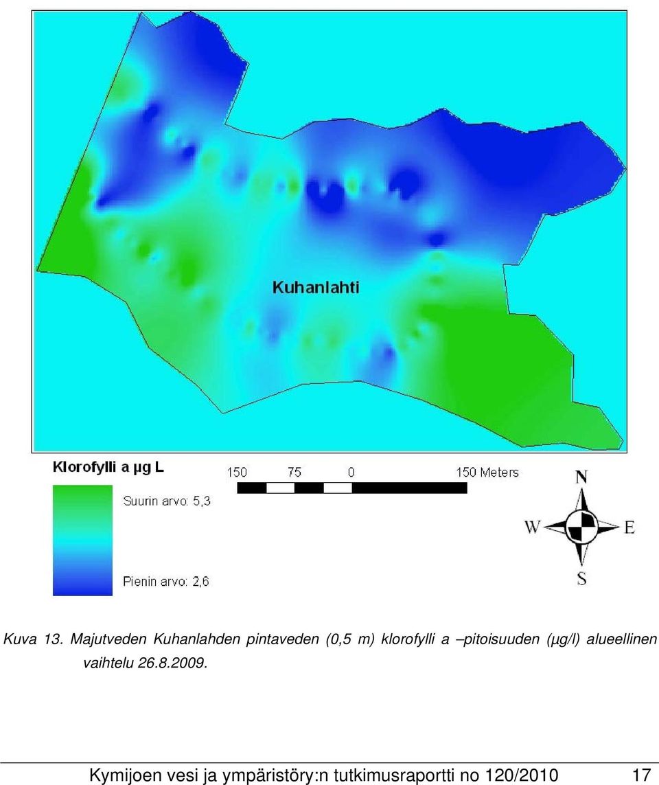 klorofylli a pitoisuuden (µg/l) alueellinen