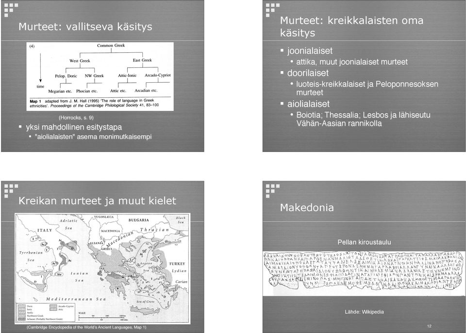 yksi mahdollinen esitystapa " Boiotia; Thessalia; Lesbos ja lähiseutu Vähän-Aasian rannikolla " "aiolialaisten" asema