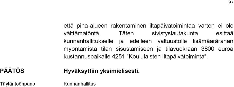 lisämäärärahan myöntämistä tilan sisustamiseen ja tilavuokraan 3800 euroa