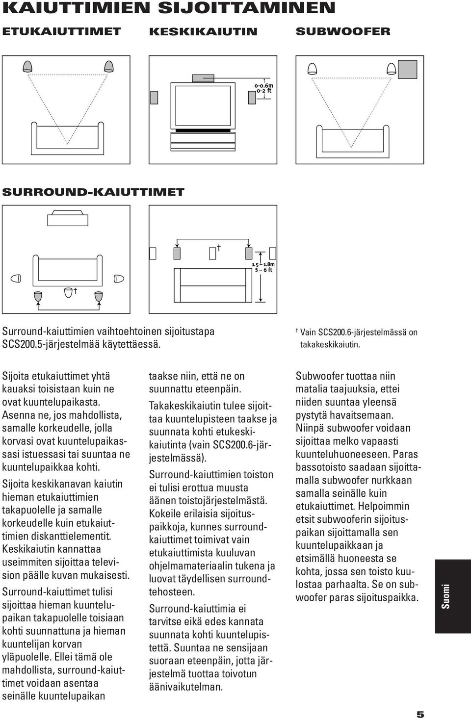 Asenna ne, jos mahdollista, samalle korkeudelle, jolla korvasi ovat kuuntelupaikassasi istuessasi tai suuntaa ne kuuntelupaikkaa kohti.