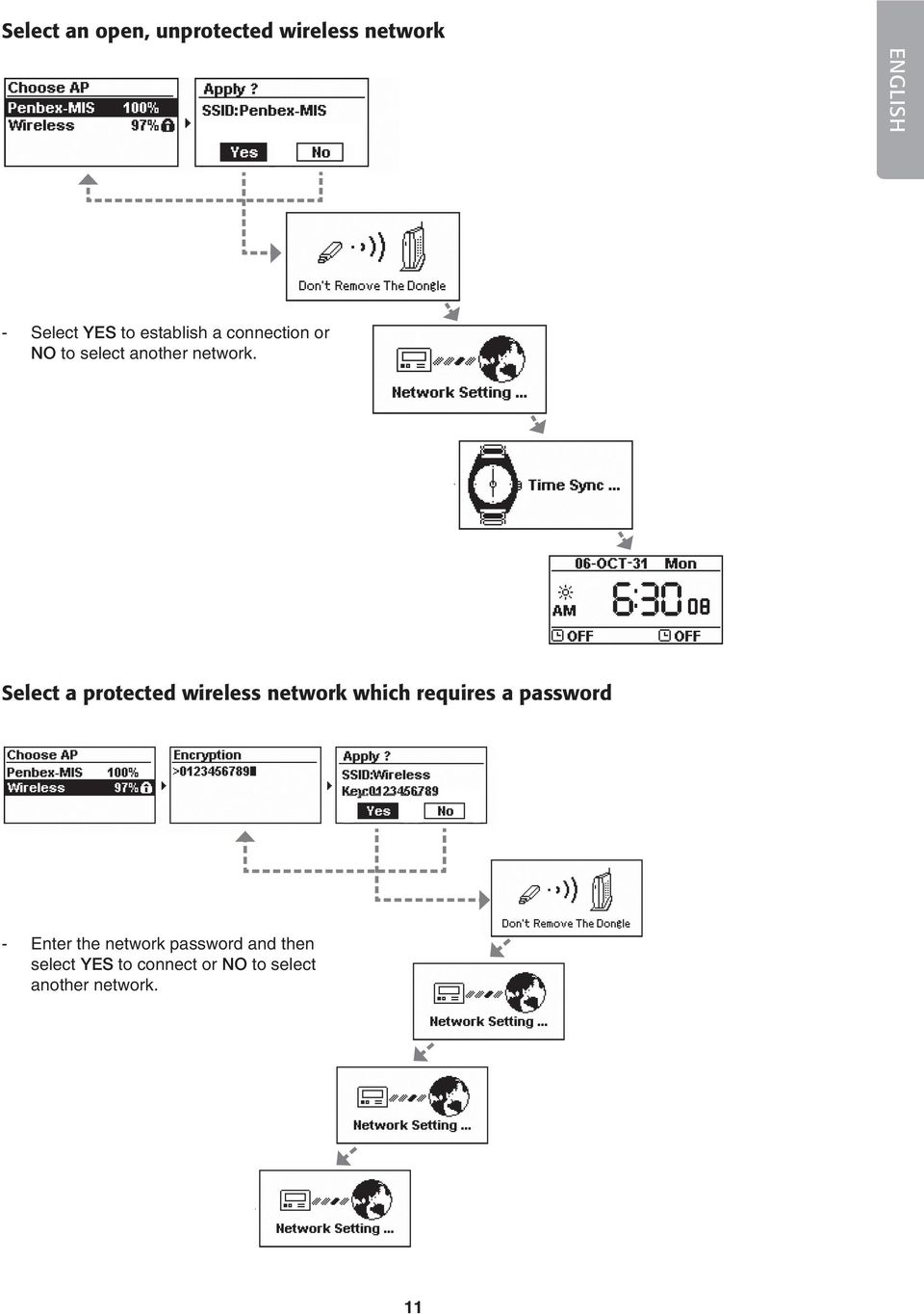 Select a protected wireless network which requires a password - Enter