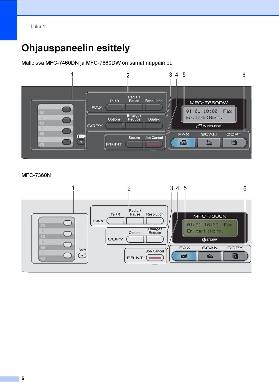 MFC-7860DW on samat näppäimet.