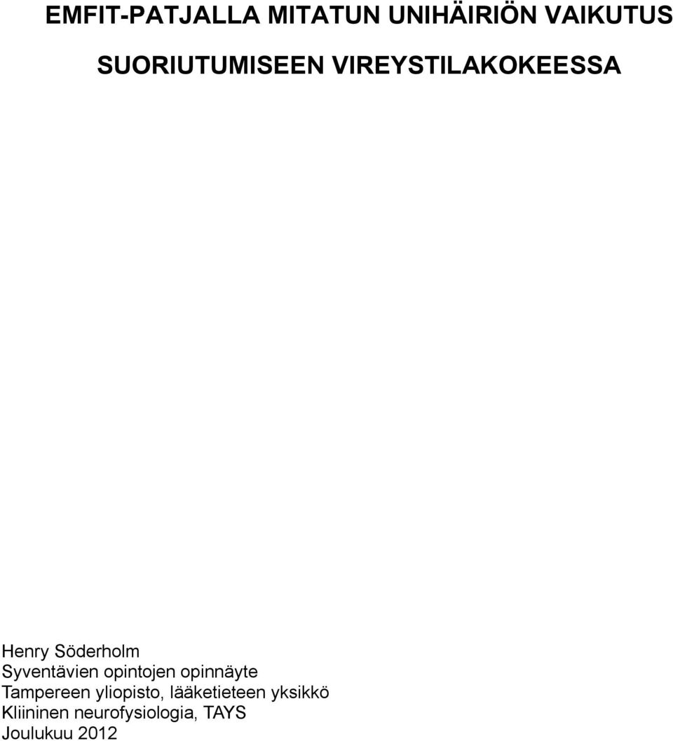 Syventävien opintojen opinnäyte Tampereen yliopisto,