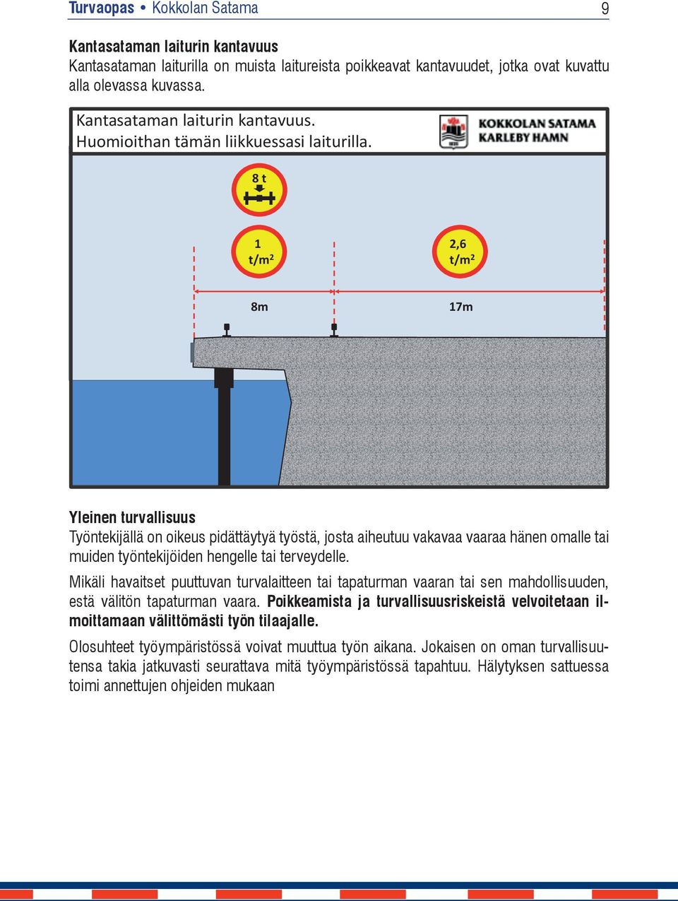 8 t 1 t/m 2 2,6 t/m 2 8m 17m Yleinen turvallisuus Työntekijällä on oikeus pidättäytyä työstä, josta aiheutuu vakavaa vaaraa hänen omalle tai muiden työntekijöiden hengelle tai terveydelle.