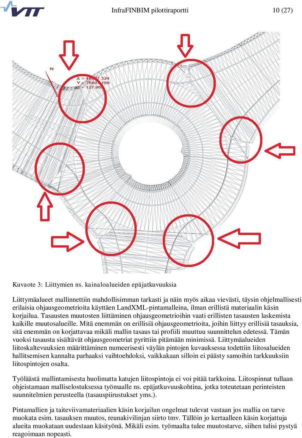 ilman erillistä materiaalin käsin korjailua. Tasausten muutosten liittäminen ohjausgeometrioihin vaati erillisten tasausten laskemista kaikille muutosalueille.