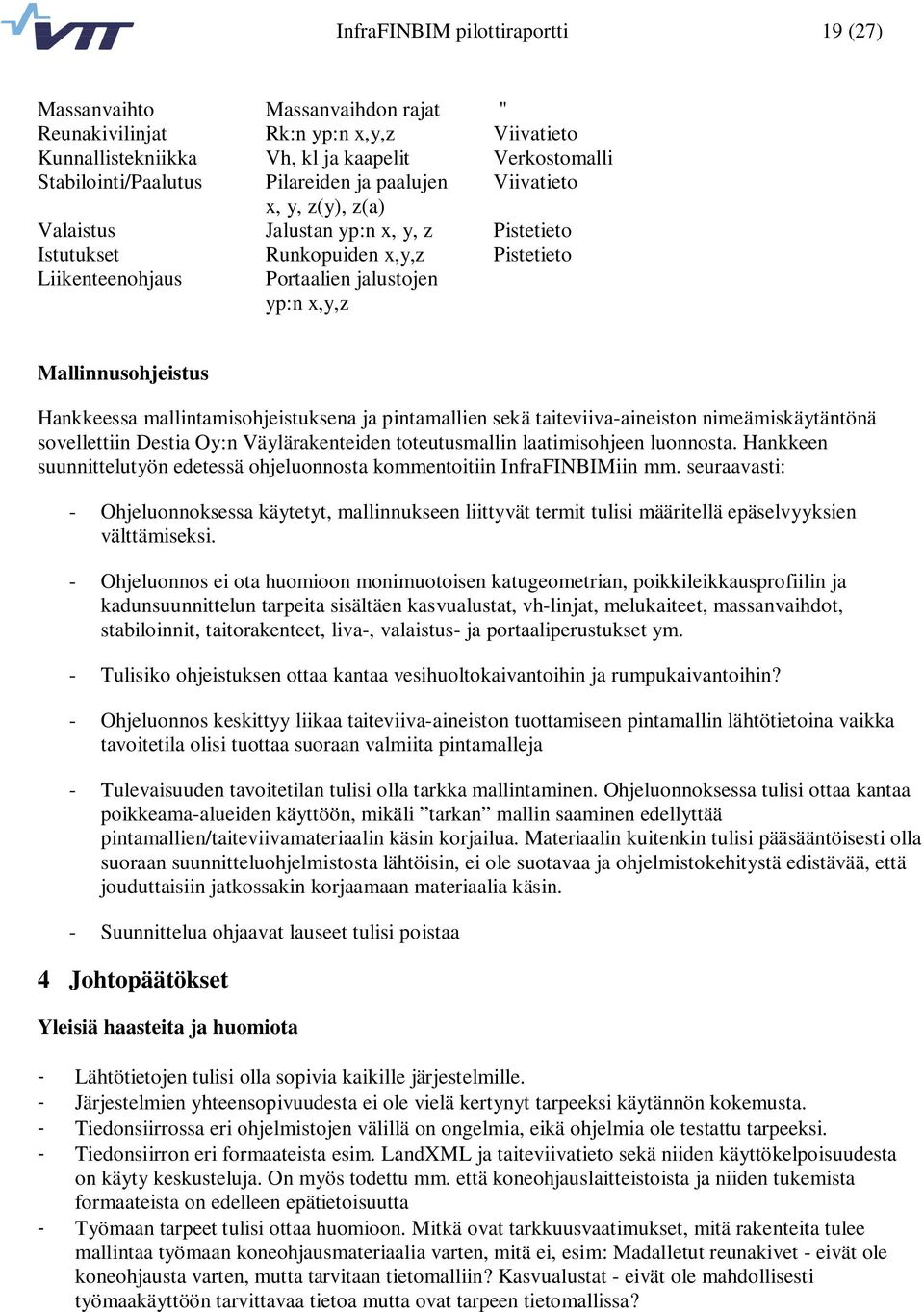 Hankkeessa mallintamisohjeistuksena ja pintamallien sekä taiteviiva-aineiston nimeämiskäytäntönä sovellettiin Destia Oy:n Väylärakenteiden toteutusmallin laatimisohjeen luonnosta.