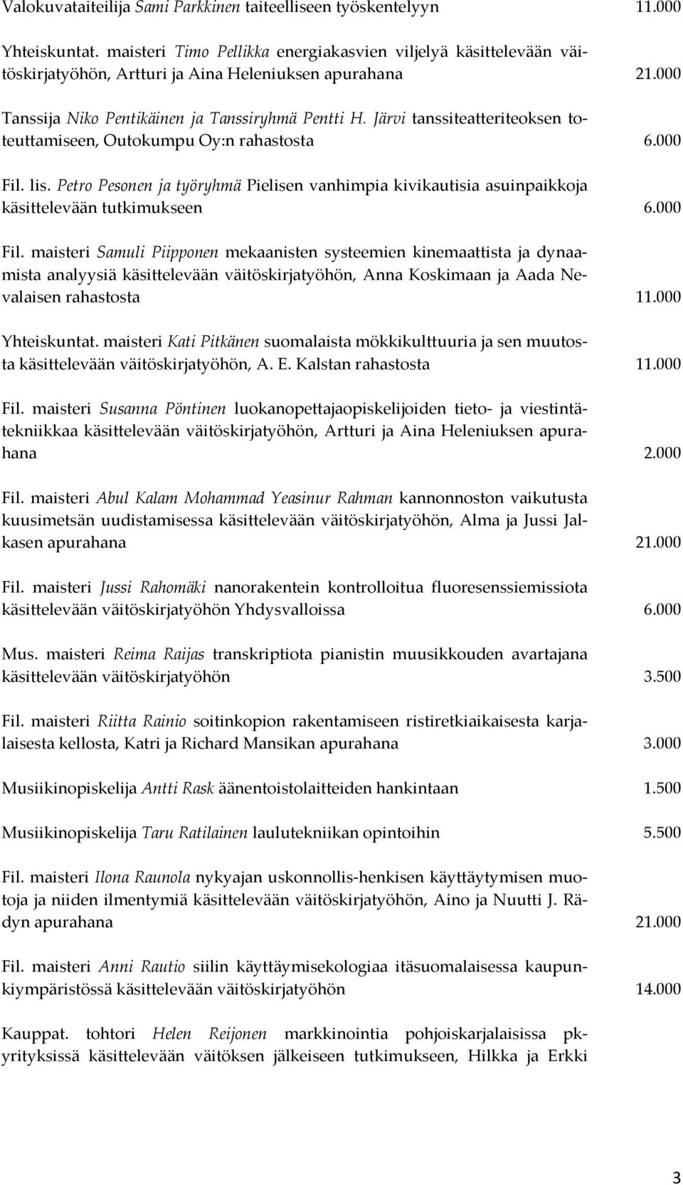 Järvi tanssiteatteriteoksen toteuttamiseen, Outokumpu Oy:n rahastosta 6.000 Fil.