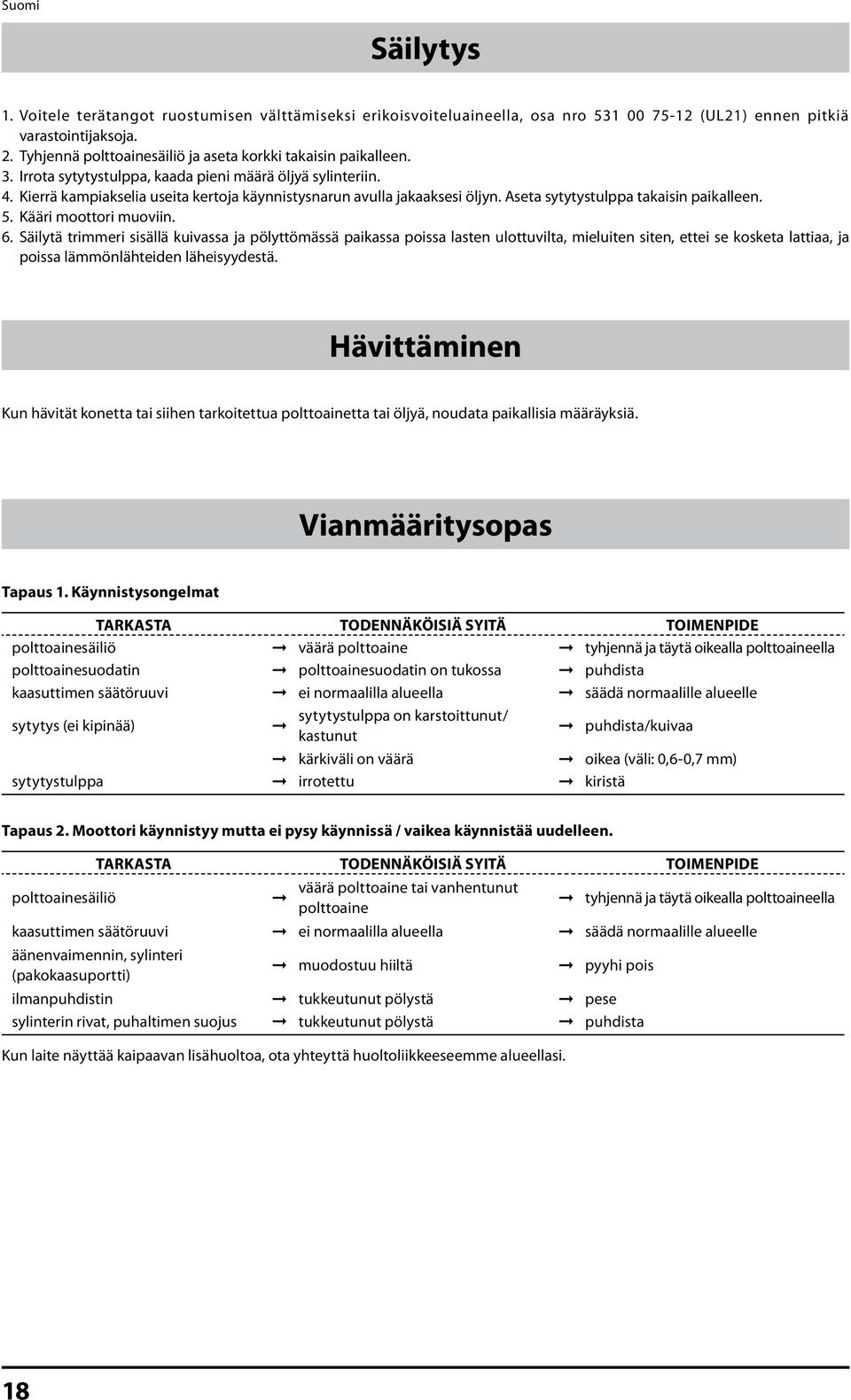Kierrä kampiakselia useita kertoja käynnistysnarun avulla jakaaksesi öljyn. Aseta sytytystulppa takaisin paikalleen. 5. Kääri moottori muoviin. 6.