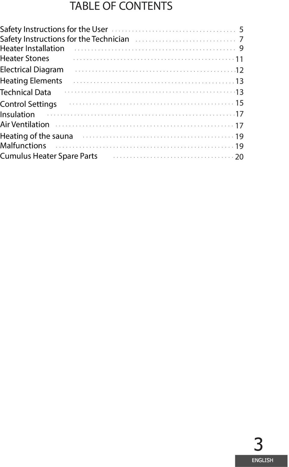 Technical Data Control Settings Insulation Air Ventilation Heating of the sauna