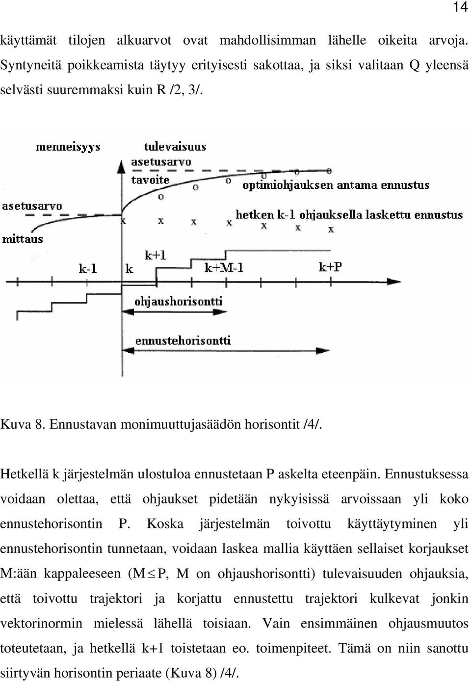 Ennustuksessa voidaan olettaa, että ohjaukset pidetään nykyisissä arvoissaan yli koko ennustehorisontin P.