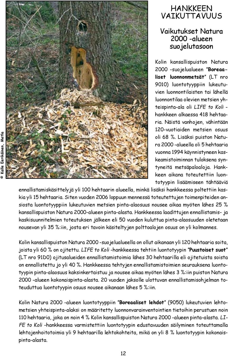 Lisäksi puiston Natura 2000 -alueella oli 5 hehtaaria vuonna 1994 käynnistyneen kaskeamistoiminnan tuloksena syntyneitä metsäpaloaloja.