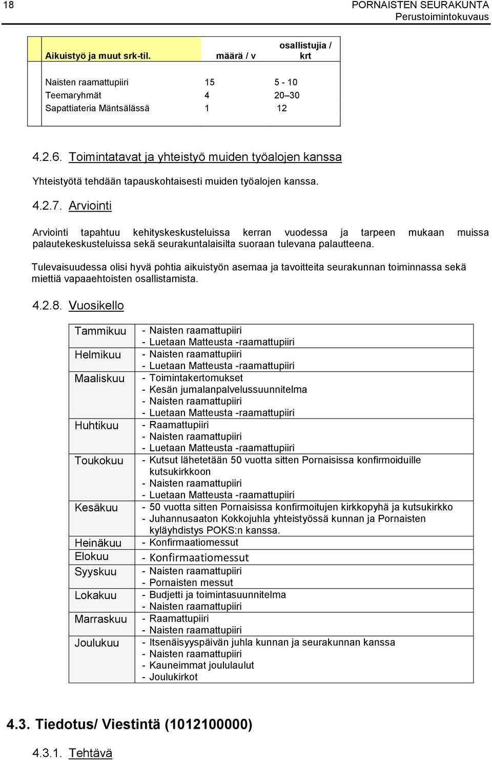 Arviointi Arviointi tapahtuu kehityskeskusteluissa kerran vuodessa ja tarpeen mukaan muissa palautekeskusteluissa sekä seurakuntalaisilta suoraan tulevana palautteena.