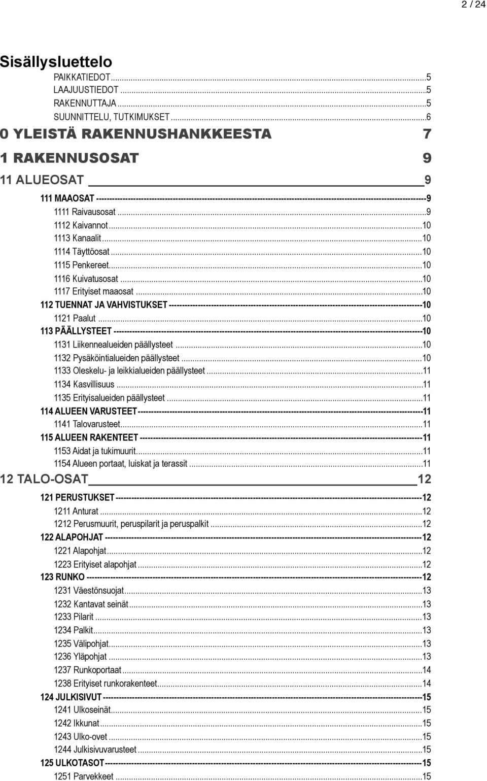 -----------------------------------------------------------------------------------------------------------------------------9 1111 Raivausosat... 9 1112 Kaivannot... 10 1113 Kanaalit.