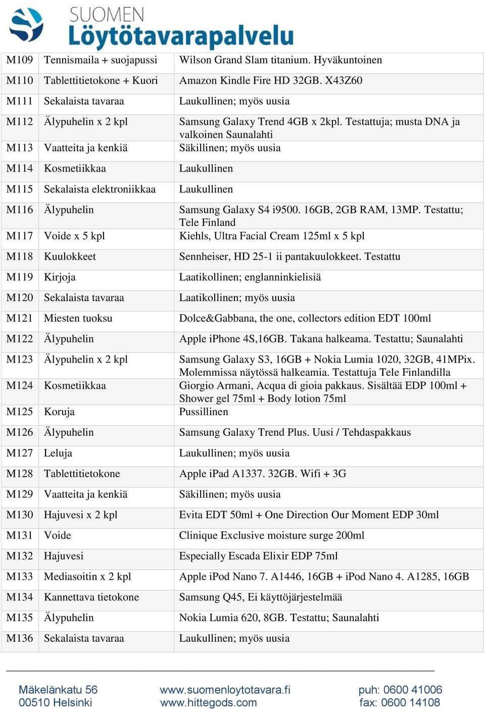 X43Z60 ; myös uusia Samsung Galaxy Trend 4GB x 2kpl. Testattuja; musta DNA ja valkoinen Saunalahti Samsung Galaxy S4 i9500. 16GB, 2GB RAM, 13MP.