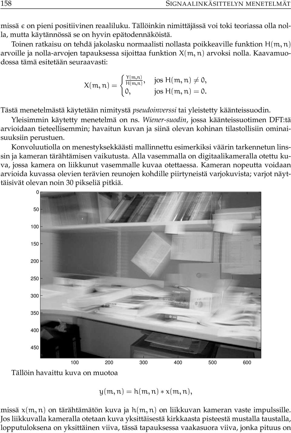 Kaavamuodossa tämä esitetään seuraavasti: X(m,n) = { Y(m,n), josh(m,n), H(m,n), josh(m,n) =. Tästä menetelmästä käytetään nimitystä pseudoinverssi tai yleistetty käänteissuodin.