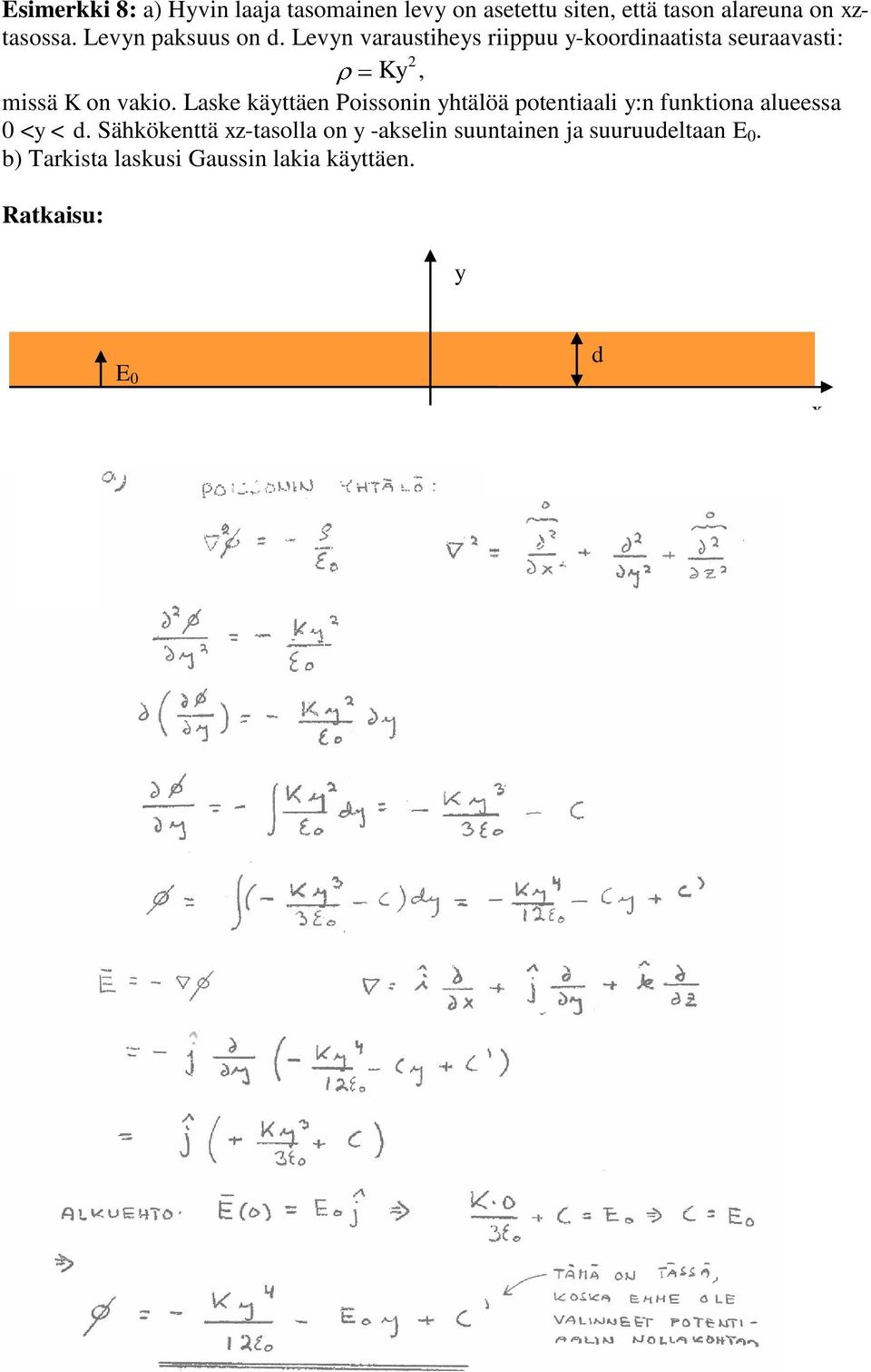 Laske käyttäen oissonin yhtälöä potentiaali y:n funktiona alueessa <y <.
