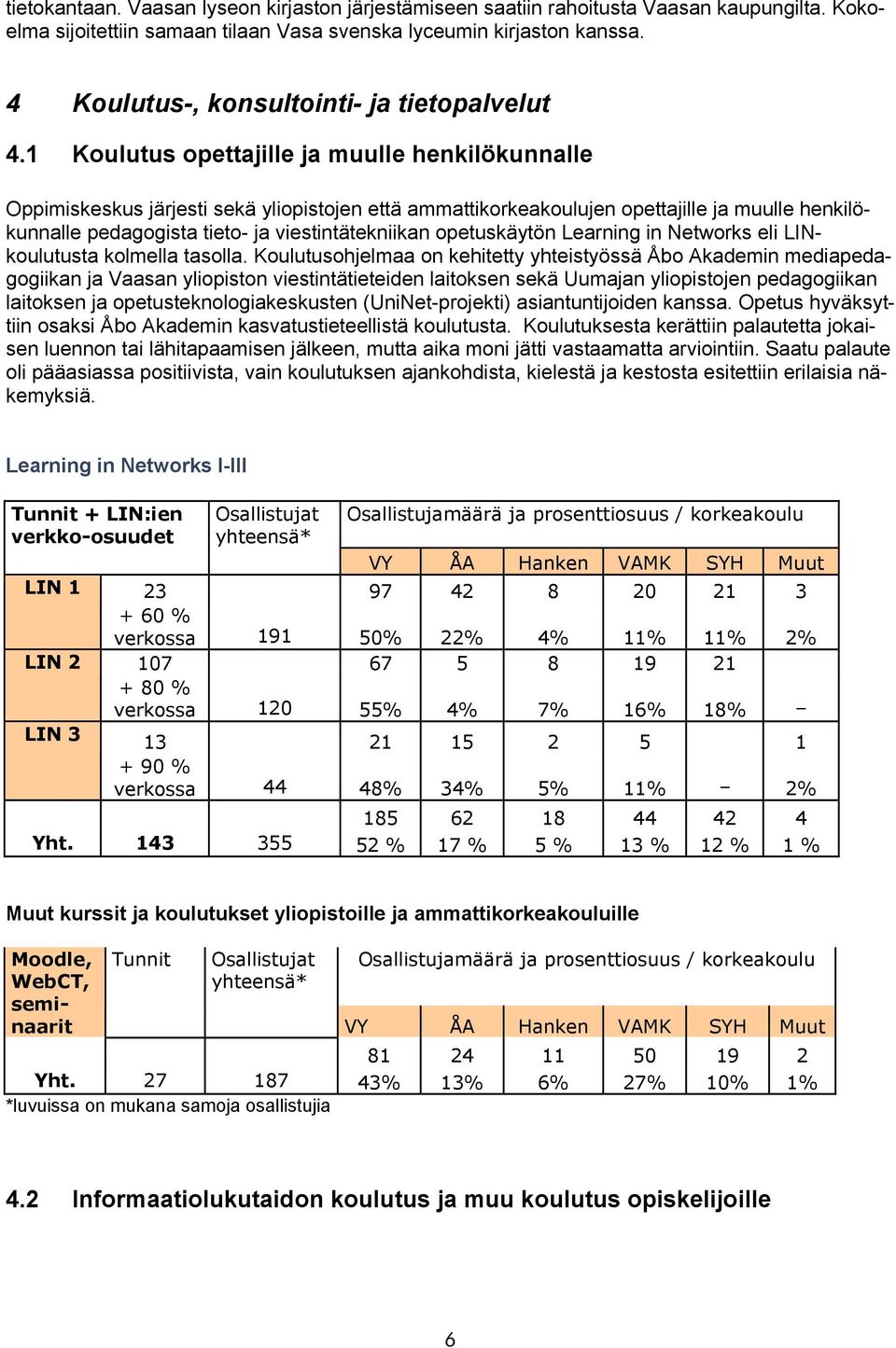 1 Koulutus opettajille ja muulle henkilökunnalle Oppimiskeskus järjesti sekä yliopistojen että ammattikorkeakoulujen opettajille ja muulle henkilökunnalle pedagogista tieto- ja viestintätekniikan