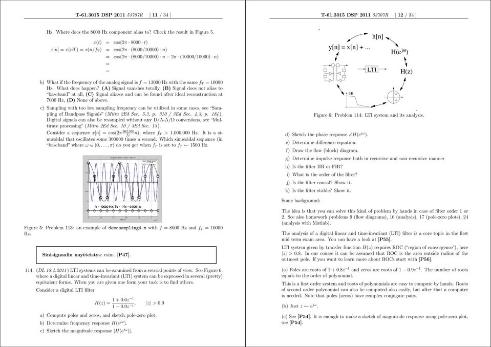 .. LTI h[n] jω H(e ) H(z) b) What if the frequency of the analog signal is f = 3 Hz with the same f T = Hz. What does happen?