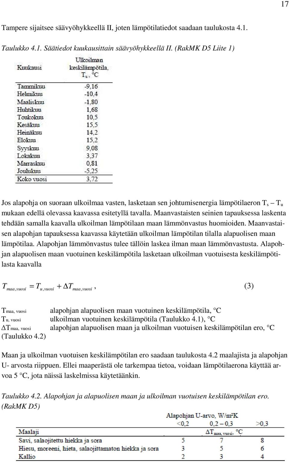 Maanvastaisten seinien tapauksessa laskenta tehdään samalla kaavalla ulkoilman lämpötilaan maan lämmönvastus huomioiden.