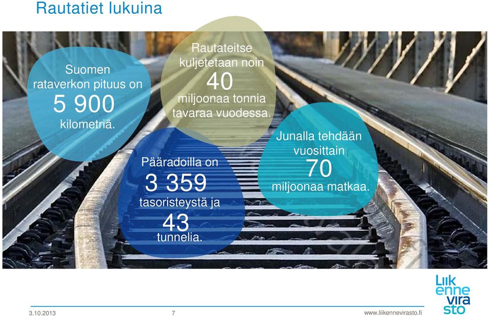 Pääradoilla on 3 359 tasoristeystä ja 43 Rautateitse