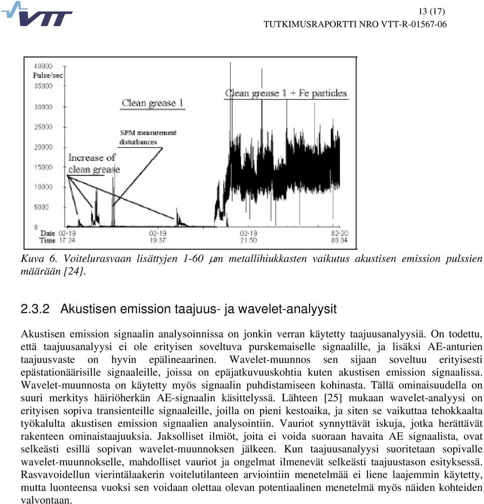 Wavelet-muunnos sen sijaan soveltuu erityisesti epästationäärisille signaaleille, joissa on epäjatkuvuuskohtia kuten akustisen emission signaalissa.