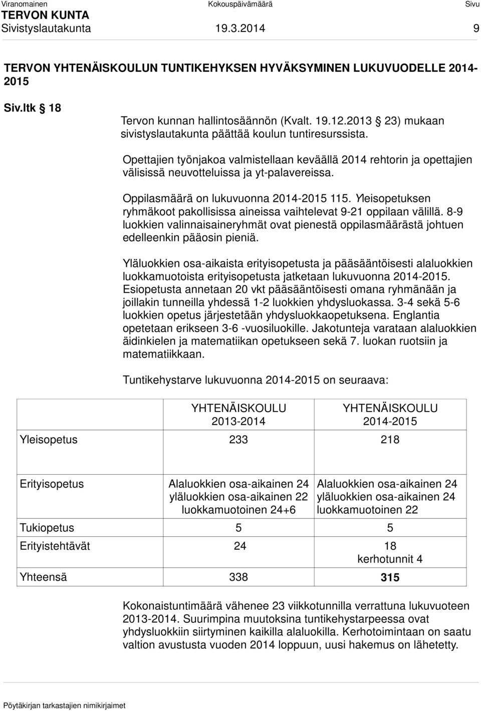 Oppilasmäärä on lukuvuonna 2014-2015 115. Yleisopetuksen ryhmäkoot pakollisissa aineissa vaihtelevat 9-21 oppilaan välillä.