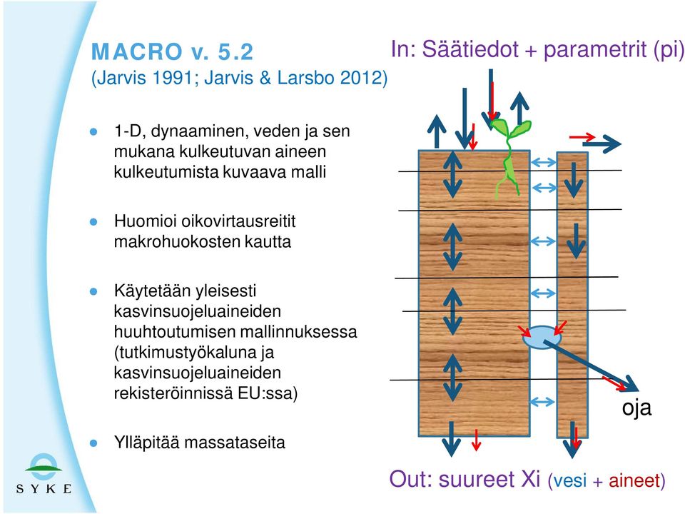 mukana kulkeutuvan aineen kulkeutumista kuvaava malli Huomioi oikovirtausreitit makrohuokosten kautta