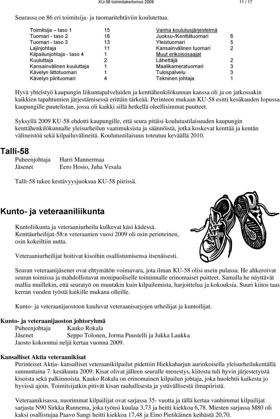 erikoisosaajat Kuuluttaja 2 Lähettäjä 2 Kansainvälinen kuuluttaja 1 Maalikameratuomari 3 Kävelyn liittotuomari 1 Tulospalvelu 3 Kävelyn piirituomari 4 Tekninen johtaja 1 Hyvä yhteistyö kaupungin