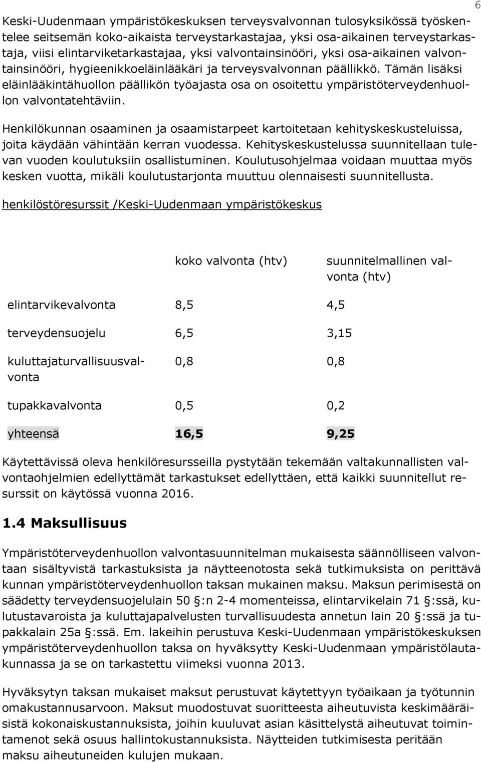 Tämän lisäksi eläinlääkintähuollon päällikön työajasta osa on osoitettu ympäristöterveydenhuollon valvontatehtäviin.