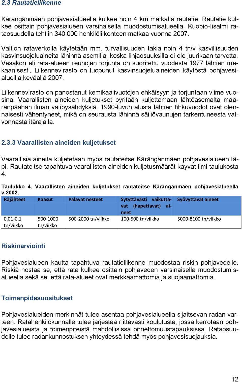turvallisuuden takia noin 4 tn/v kasvillisuuden kasvinsuojeluaineita lähinnä asemilla, koska linjaosuuksilla ei ole juurikaan tarvetta.