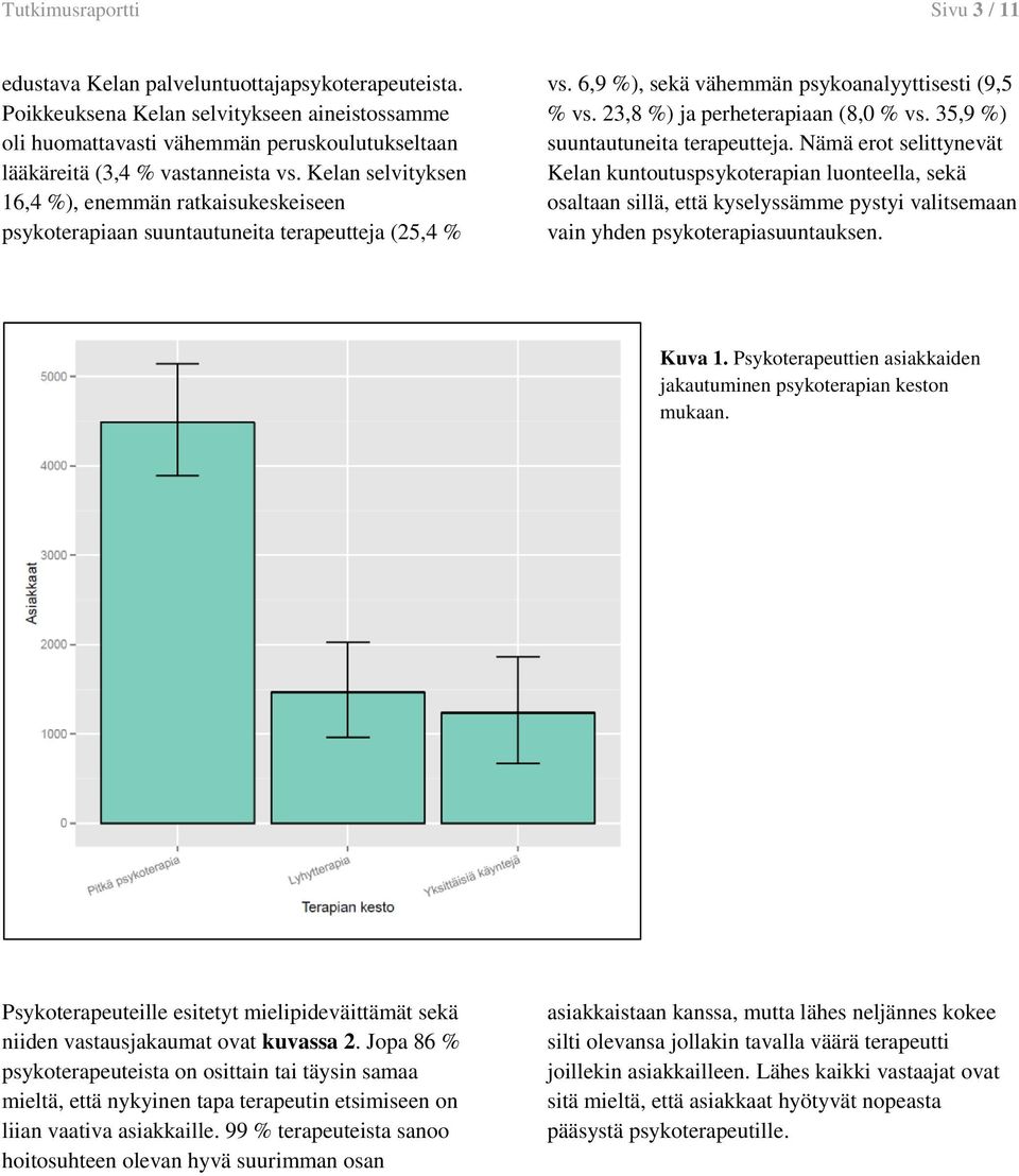 Kelan selvityksen 16,4 %), enemmän ratkaisukeskeiseen psykoterapiaan suuntautuneita terapeutteja (25,4 % vs. 6,9 %), sekä vähemmän psykoanalyyttisesti (9,5 % vs. 23,8 %) ja perheterapiaan (8,0 % vs.