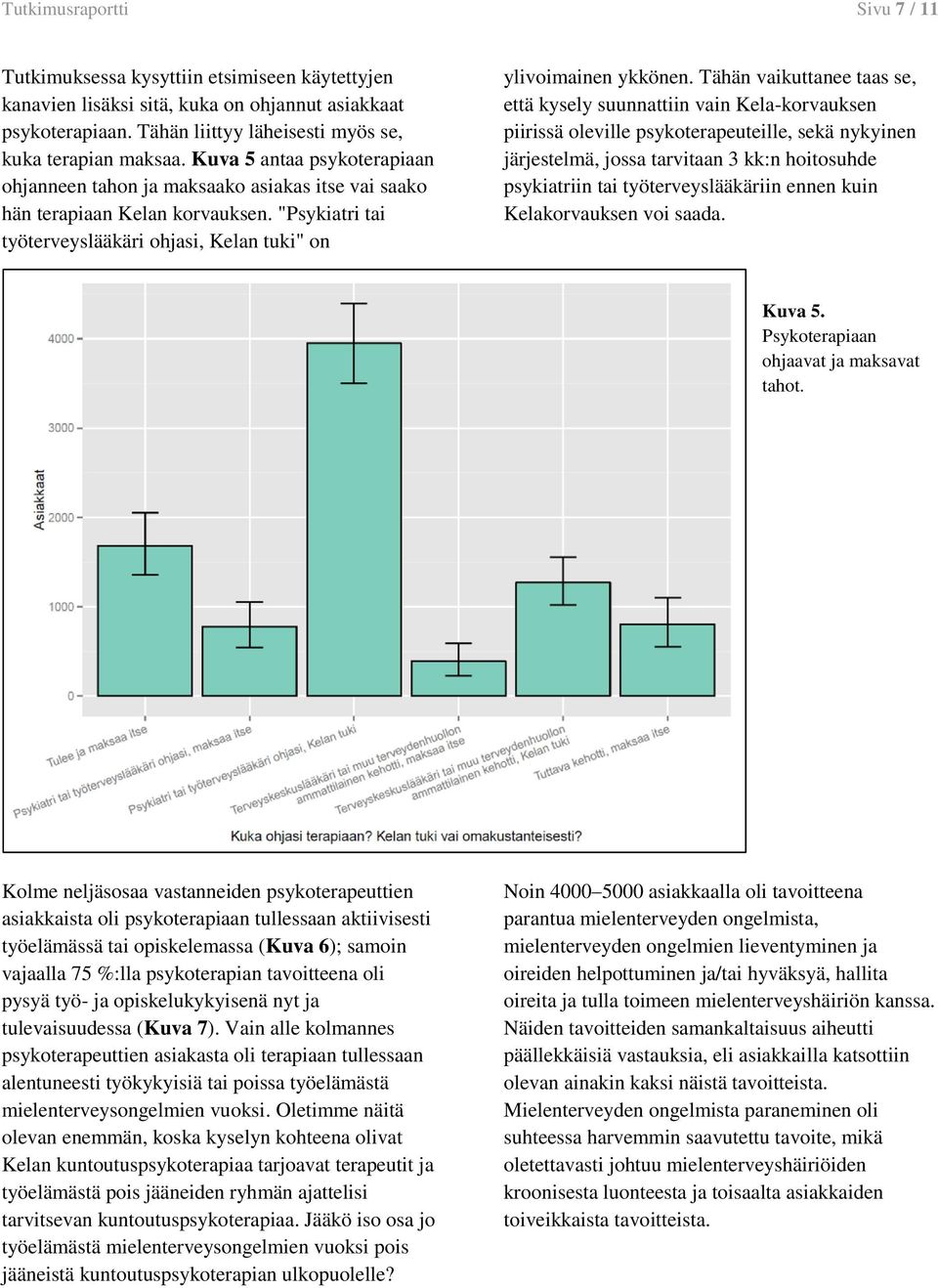 Tähän vaikuttanee taas se, että kysely suunnattiin vain Kela-korvauksen piirissä oleville psykoterapeuteille, sekä nykyinen järjestelmä, jossa tarvitaan 3 kk:n hoitosuhde psykiatriin tai