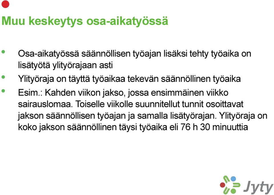: Kahden viikon jakso, jossa ensimmäinen viikko sairauslomaa.