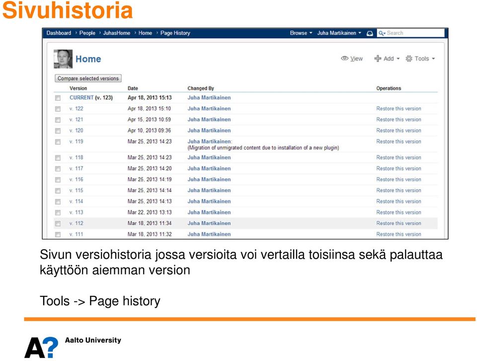 toisiinsa sekä palauttaa käyttöön