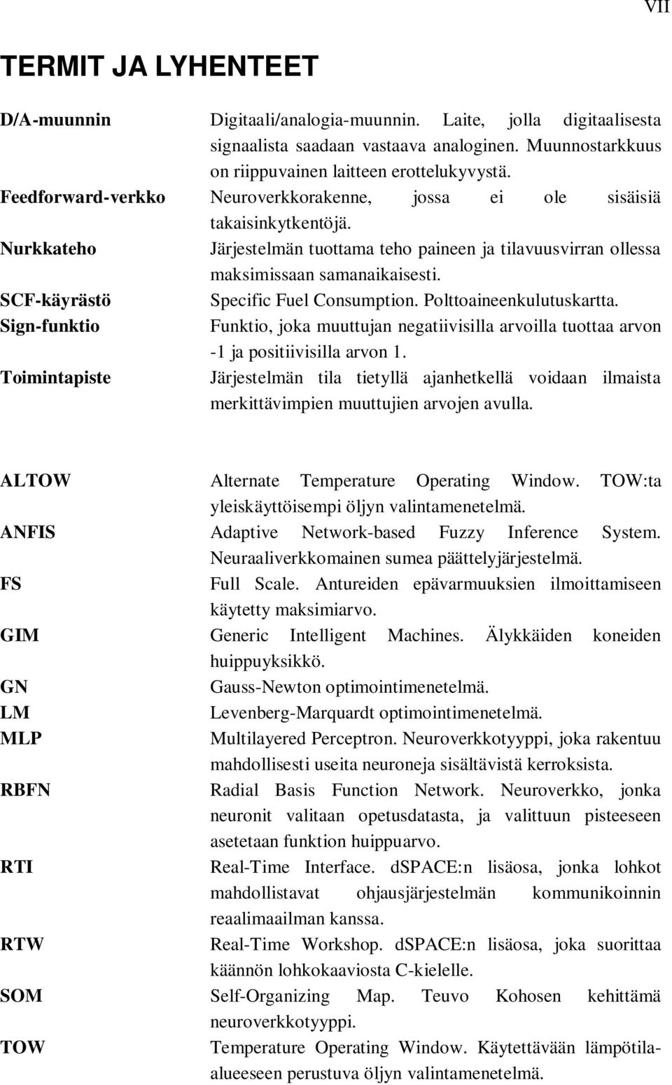 SCF-käyrästö Specific Fuel Consumption. Polttoaineenkulutuskartta. Sign-funktio Funktio, joka muuttujan negatiivisilla arvoilla tuottaa arvon -1 ja positiivisilla arvon 1.