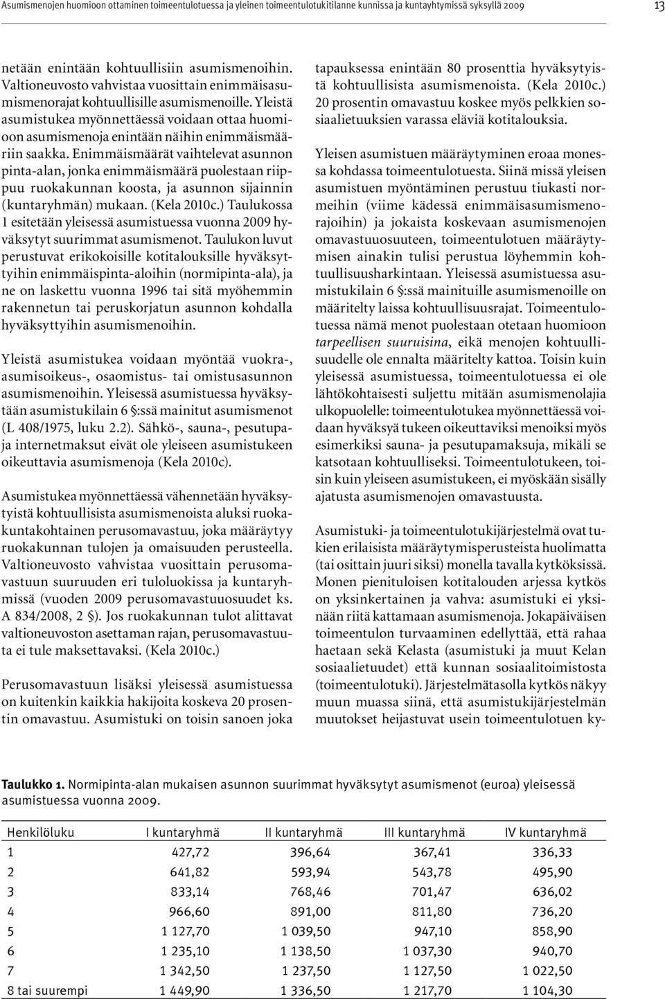 Enimmäismäärät vaihtelevat asunnon pinta-alan, jonka enimmäismäärä puolestaan riippuu ruokakunnan koosta, ja asunnon sijainnin (kuntaryhmän) mukaan. (Kela 2010c.