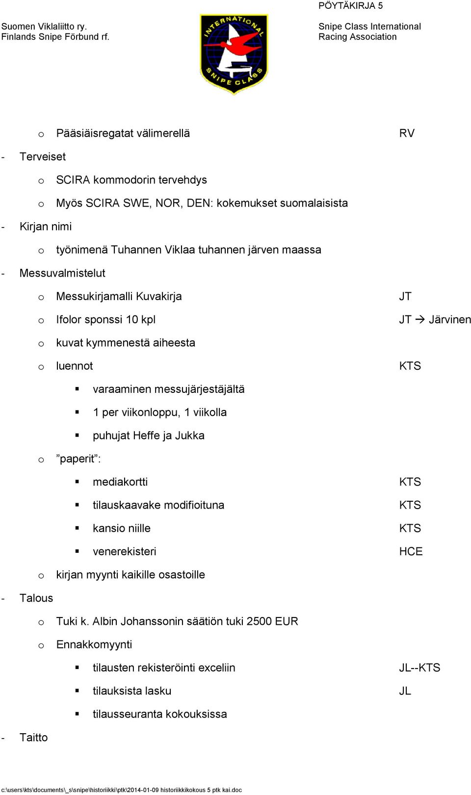tuhannen järven maassa - Messuvalmistelut Messukirjamalli Kuvakirja JT Iflr spnssi 10 kpl JT Järvinen kuvat kymmenestä aiheesta luennt KTS varaaminen messujärjestäjältä 1 per viiknlppu, 1 viiklla