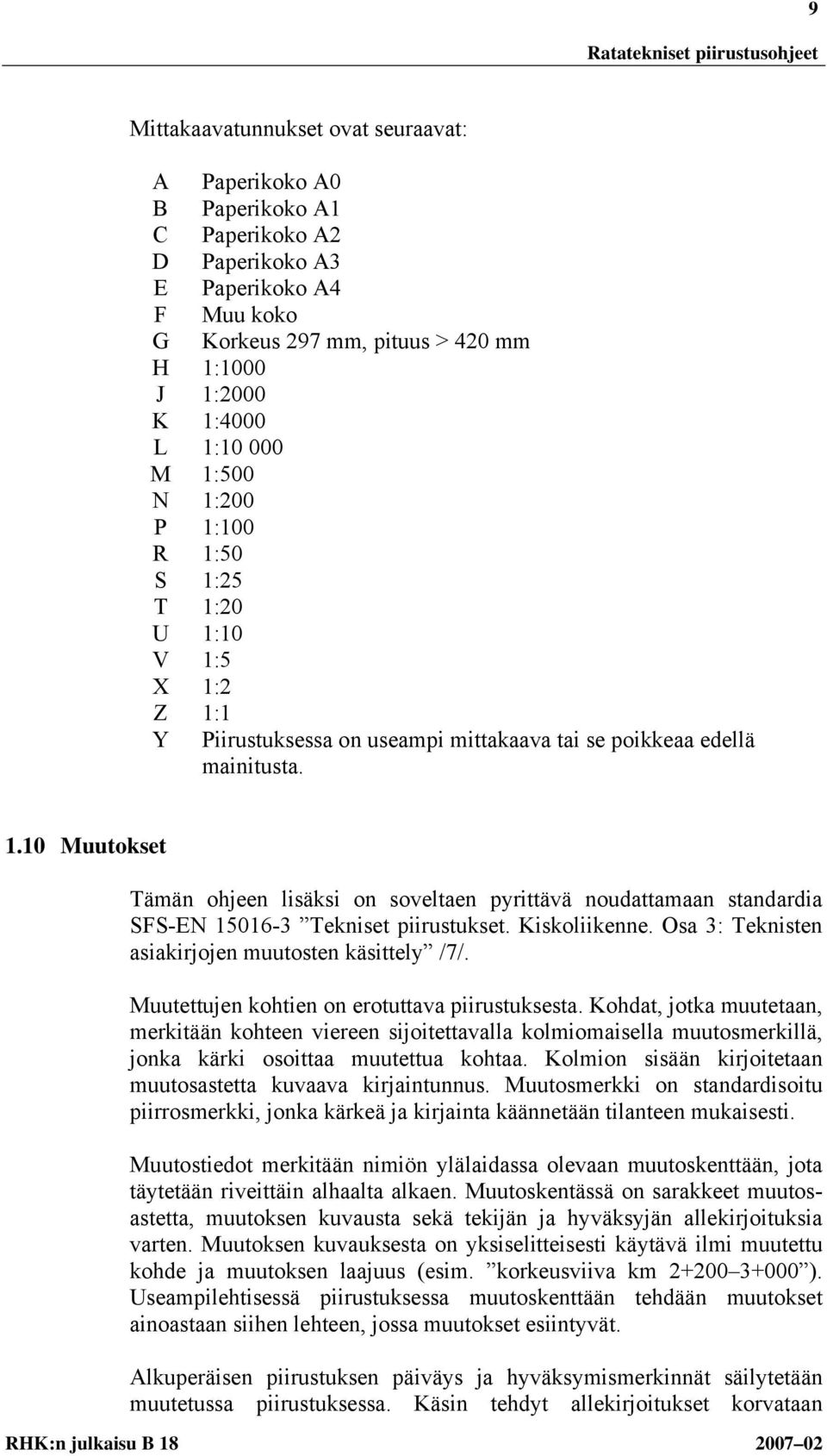 Kiskoliikenne. Osa 3: Teknisten asiakirjojen muutosten käsittely /7/. Muutettujen kohtien on erotuttava piirustuksesta.