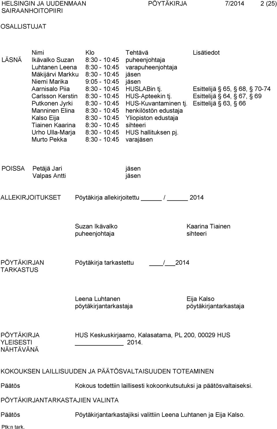 Esittelijä 64, 67, 69 Putkonen Jyrki 8:30-10:45 HUS-Kuvantaminen tj.