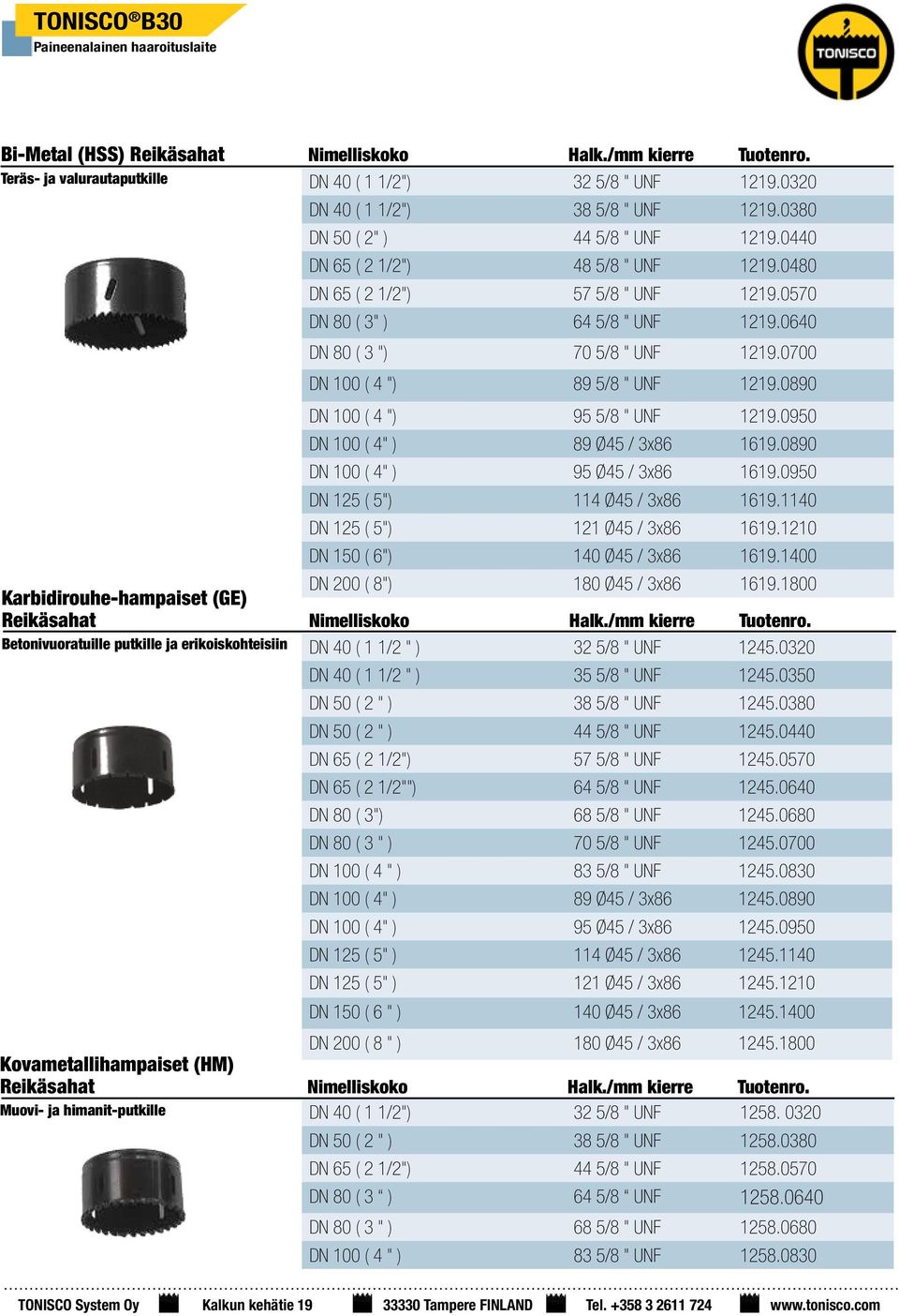 0700 DN 00 ( 4 ") 89 5/8 " UNF 29.0890 DN 00 ( 4 ") 95 5/8 " UNF 29.0950 DN 00 ( 4" ) 89 Ø45 / 3x86 69.0890 DN 00 ( 4" ) 95 Ø45 / 3x86 69.0950 DN 25 ( 5") 4 Ø45 / 3x86 69.