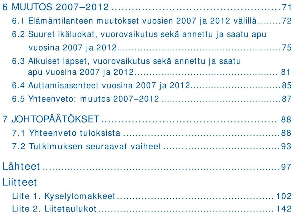 3, vuorovaikutus sekä annettu ja saatu apu vuosina 2007 ja 2012... 81 6.4 Auttamisasenteet vuosina 2007 ja 2012...85 6.