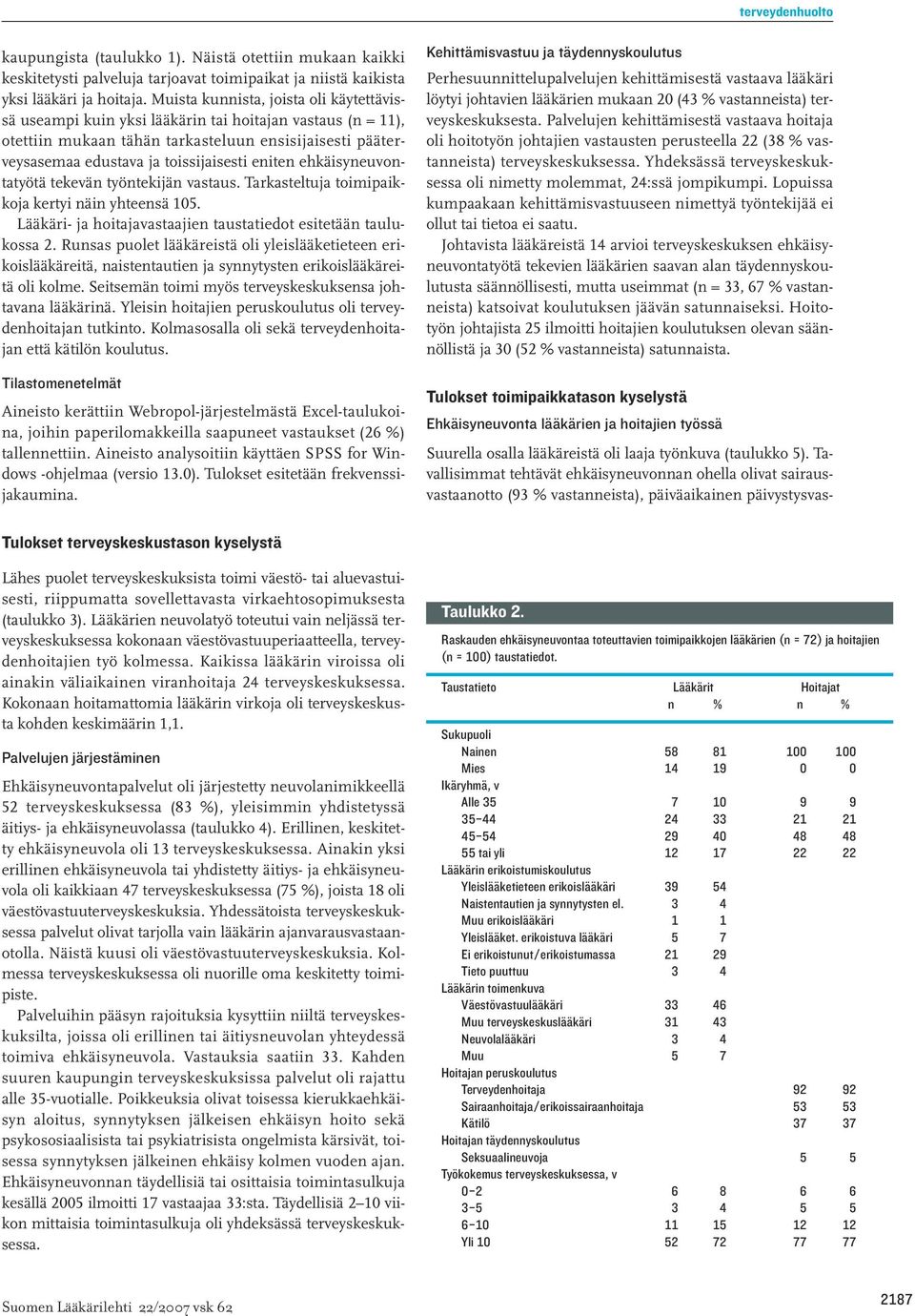 Näistä otettiin mukaan kaikki keskitetysti palveluja tarjoavat toimipaikat ja niistä kaikista yksi lääkäri ja hoitaja.