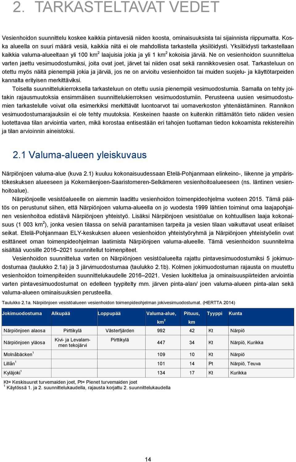 Yksilöidysti tarkastellaan kaikkia valuma-alueeltaan yli 100 km 2 laajuisia jokia ja yli 1 km 2 kokoisia järviä.