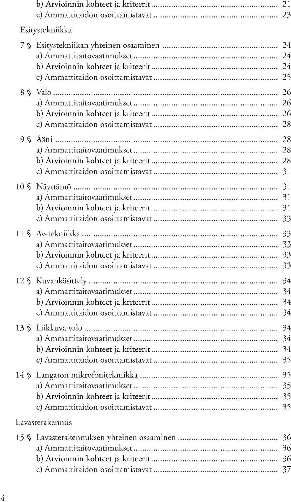 .. 33 11 Av-tekniikka... 33... 33... 33 c) Ammattitaidon osoittamistavat... 33 12 Kuvankäsittely... 34... 34... 34 c) Ammattitaidon osoittamistavat... 34 13 Liikkuva valo... 34... 34... 34 c) Ammattitaidon osoittamistavat... 35 14 Langaton mikrofonitekniikka.