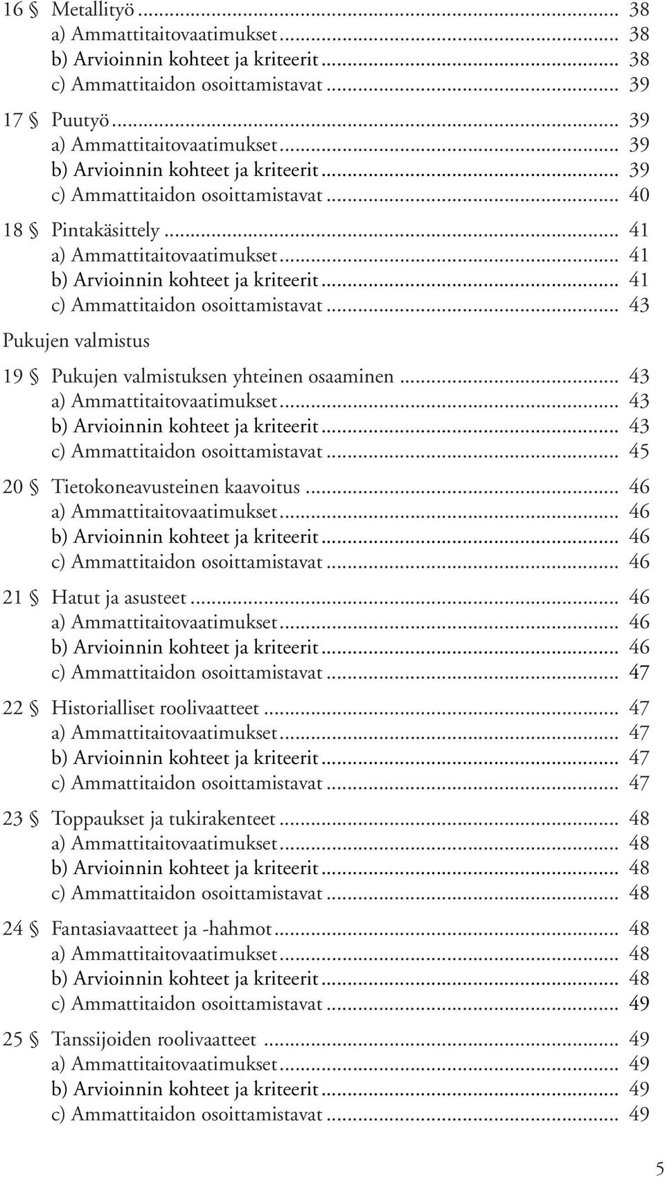 .. 46 21 Hatut ja asusteet... 46... 46... 46 c) Ammattitaidon osoittamistavat... 47 22 Historialliset roolivaatteet... 47... 47... 47 c) Ammattitaidon osoittamistavat.