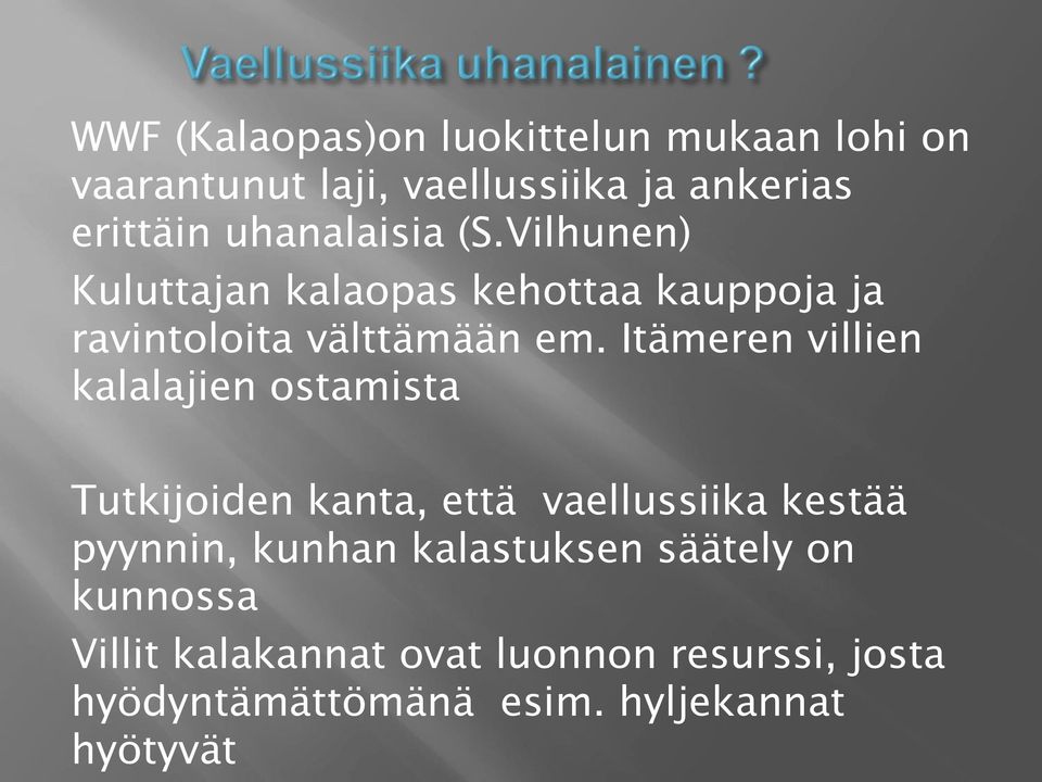 Itämeren villien kalalajien ostamista Tutkijoiden kanta, että vaellussiika kestää pyynnin, kunhan