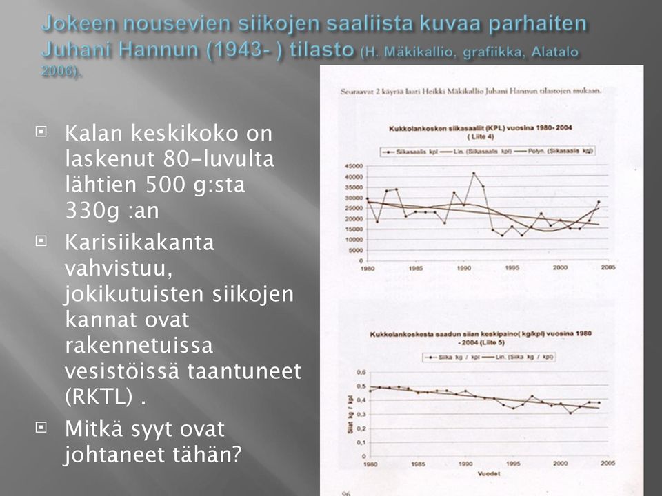 jokikutuisten siikojen kannat ovat rakennetuissa