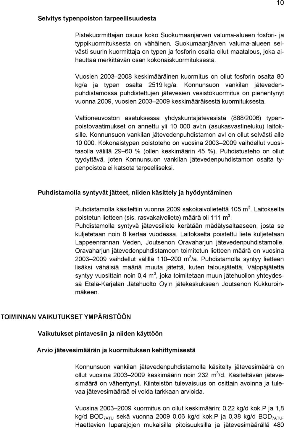 Vuosien 2003 2008 keskimääräinen kuormitus on ollut fosforin osalta 80 kg/a ja typen osalta 2519 kg/a.