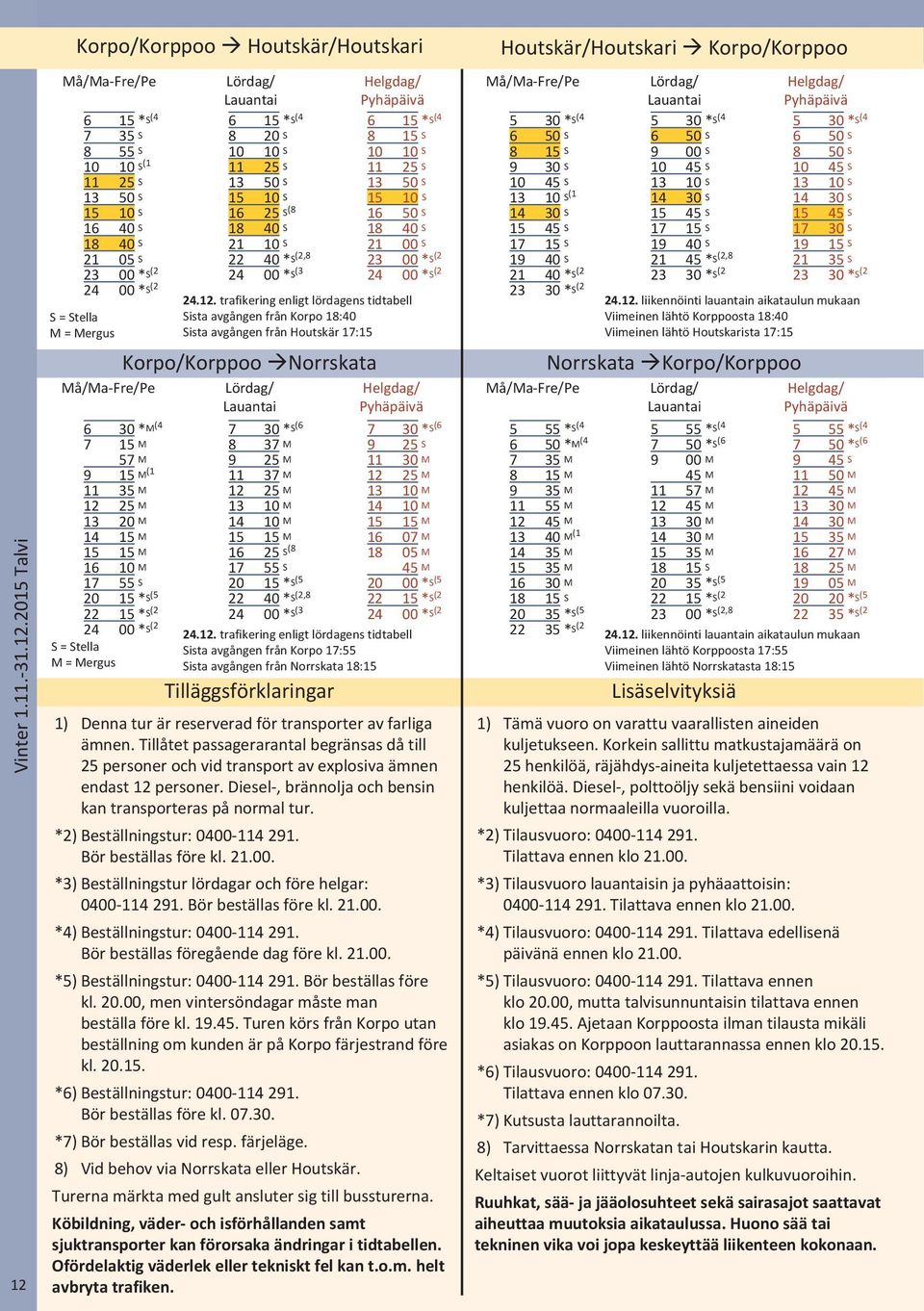 10 M S *S (5 *S (2 S = Stella M = Mergus 6 *S (4 8 S 10 10 S 11 S 13 S 10 S 16 S (8 18 S 21 10 S *S (2,8 2 *S (3 Korpo/Korppoo ànorrskata Tilläggsförklaringar Helgdag/ Pyhäpäivä 6 *S (4 8 S 10 10 S