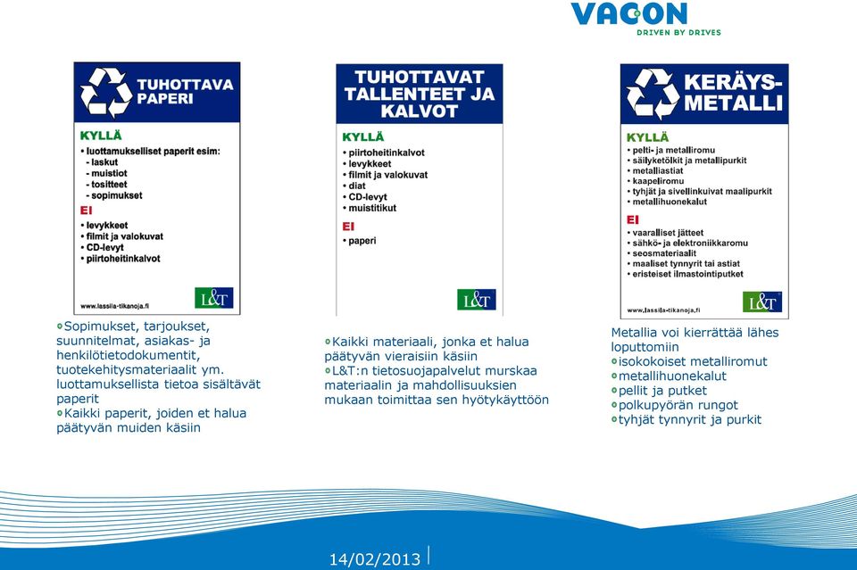 halua päätyvän vieraisiin käsiin L&T:n tietosuojapalvelut murskaa materiaalin ja mahdollisuuksien mukaan toimittaa sen